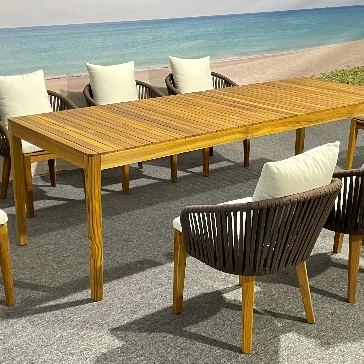 Large Size Rectangular Teak Table Rope Chair Garden Dining Set