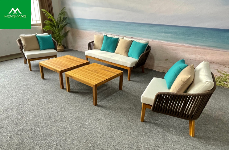 Teak Grain Aluminum Rope Comfortable Patio Furniture